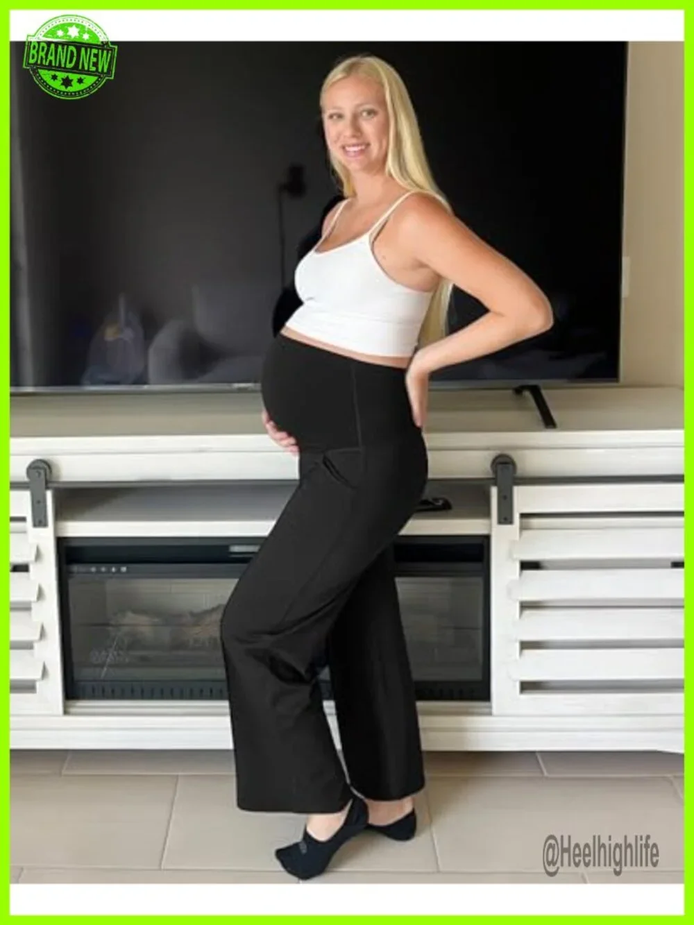 Maternity Pants Over the Belly Wide Leg Yoga Dress Pants with Pockets